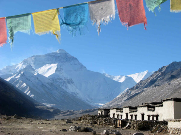 Uitzicht op de Mount Everest vanaf het basiskamp